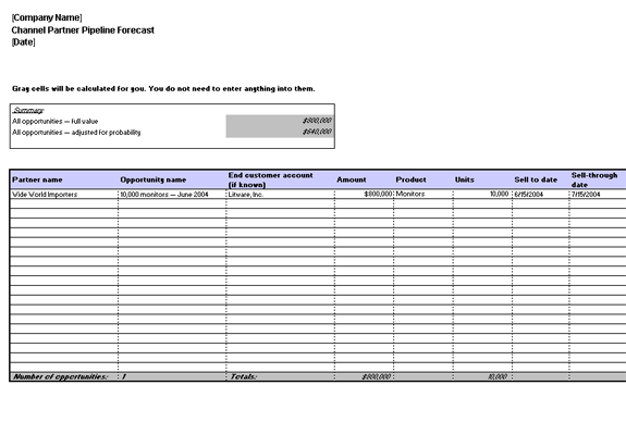 Channel Partner Pipeline Forecast Template This is a preview only. Click Download Now to download the template.