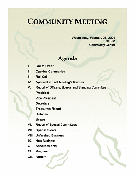 Click Community Meeting Agenda Template to download the template.