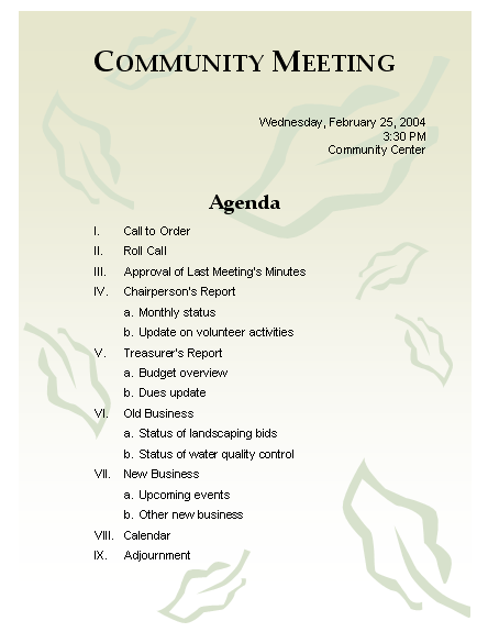 Click Community Minutes Agenda Template Now to download the template.