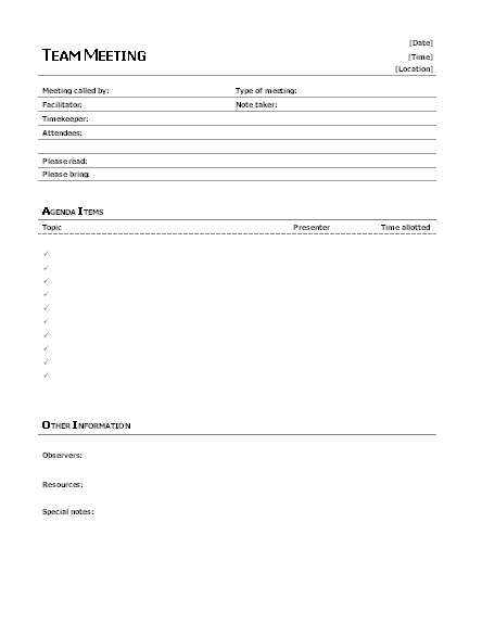 Example Meeting Agenda Template Click Example Meeting Agenda Template Now to download the template.