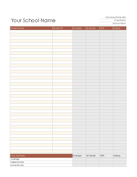 Click Grade Book Template to download the template.
