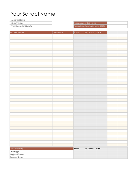 Grade Book Template Free Microsoft Excel Templates MS Office Templates