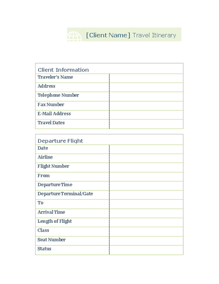 Itinerary Template Word Templates MS Office Templates
