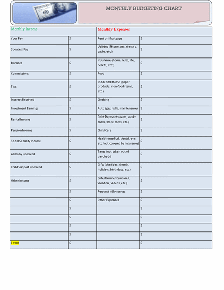 Click Monthly Finance Budgeting Template Now to download the template.