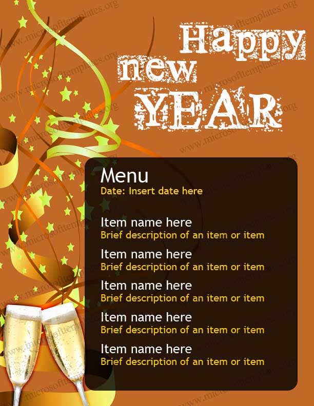 free New Year Party Menu Template