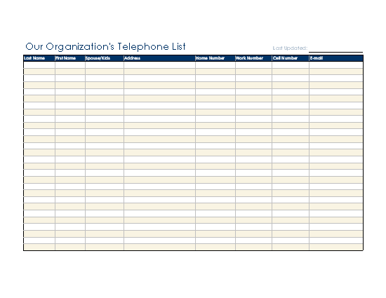 Office Phone List Template Excel