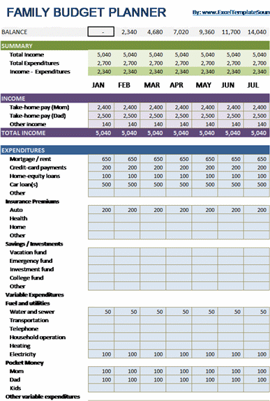 excel templates for household budget